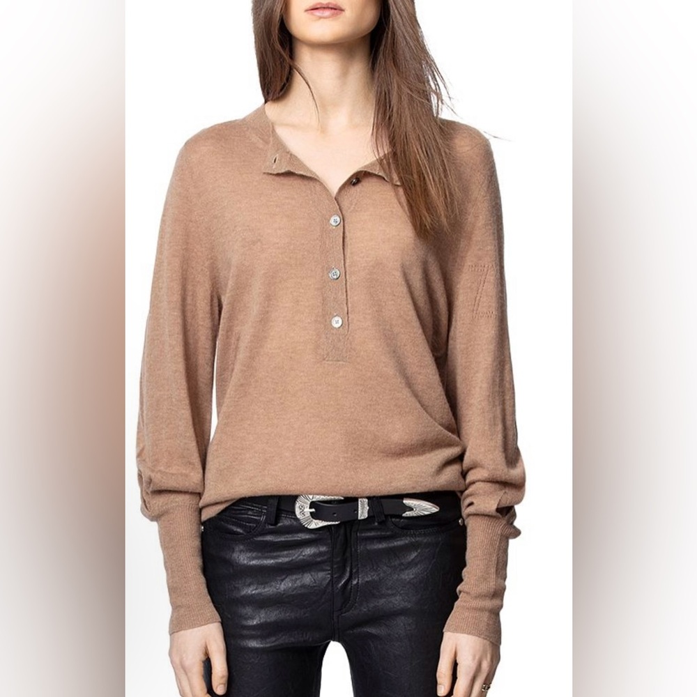 Zadig & Voltaire Button-up Cashmere Sweater In Fauve Size L